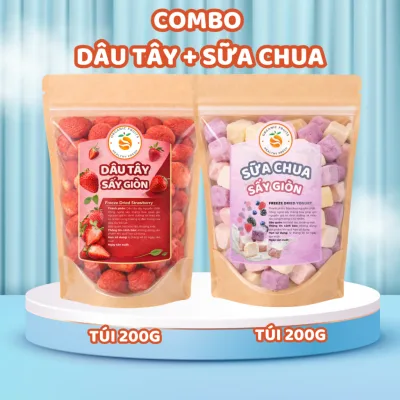 Combo Dâu Tây + Sữa Chua Sấy Thăng Hoa Thượng Hạng - Dâu Tây Sấy Giòn + Sữa Chua Sấy Giòn