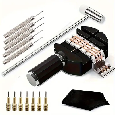 Bộ công cụ loại bỏ liên kết đồng hồ 15 chiếc Bộ công cụ định cỡ dây đeo đồng hồ Bộ công cụ điều chỉnh vòng tay đồng hồ Công cụ loại bỏ chốt đồng hồ Bộ công cụ điều chỉnh đồng hồ