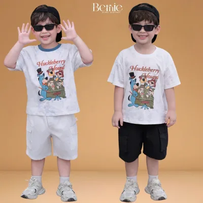 Set of Short-Sleeved Beach Wear for Boys, Houd Shirt and Khaki Shorts, 9 to 28kg, Bernie T1125B15