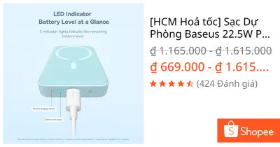 [HCM Hoả tốc] Sạc Dự Phòng Baseus 22.5W PD Từ Tính Không Dây 10000mAh –Thiết Kế Mini Tiện Mang Theo, Sạc Nhanh, Hút Chắc