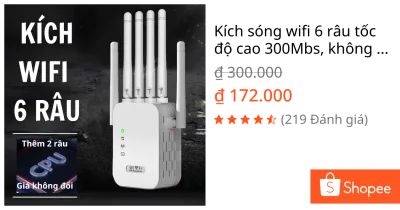 Kích sóng wifi 6 râu tốc độ cao 300Mbs, không dây. Kích sóng yếu thành sóng khỏe giảm giật lag mất sóng