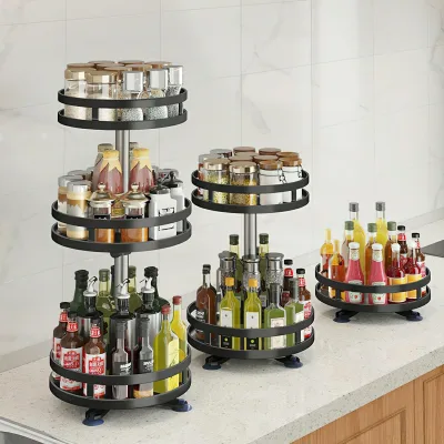 Kệ Gia Vị Để Bàn Nhà Bếp Khung Sắt Sơn Tĩnh Điện,mặt kim loại loại 3 tầng 360 độ BEAU4