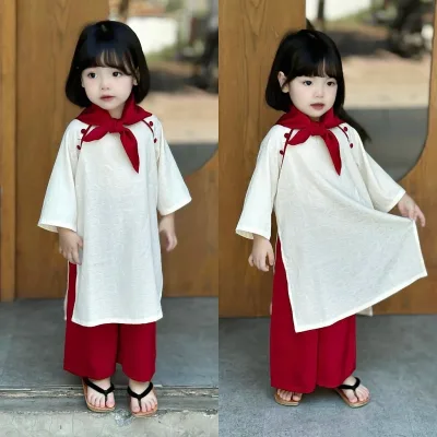 Mother and Baby Tet Ao Dai [H&H] Traditional Ao Dai Innovative Ao Dai Soft High Quality Brocade Silk Fabric with Lucky Red Silk Pants