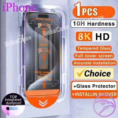 Kính cường lực khung tự dán tự rút bụi siêu mịn dành cho iPhone 17 16 15 14 13 12 11 XS XR XSMAX 6S 7 8 Plus Pro Max SE