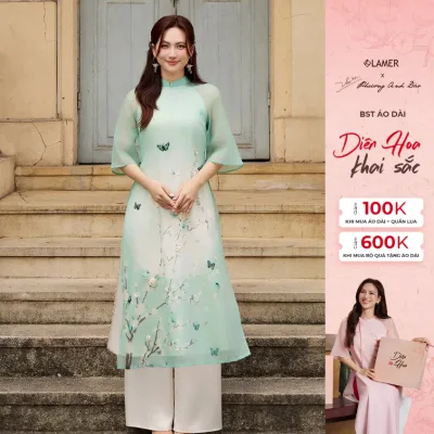 Áo Dài Cách Tân LAMER - Áo Dài Thanh Điệp Tơ Óng Cao Cấp 2 Lớp S61A24Q003 (không kèm quần)