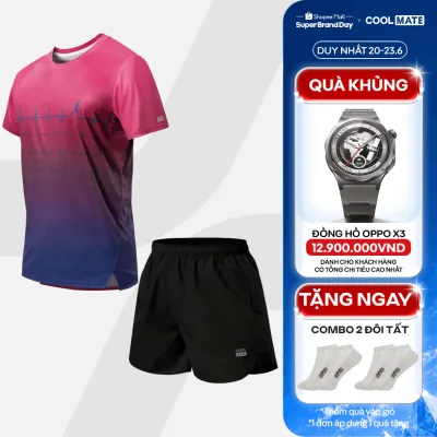 Set đồ chạy bộ Áo Thun Nam thể thao Graphic và Quần short Maxcool thoáng khí Coolmate