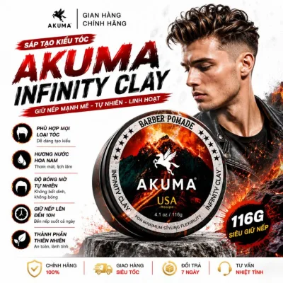 AKUMA Infinity Clay và Royal Pomade Chính Hãng - Sáp Vuốt Tóc Nam 56g-116g, Gôm, Akuma