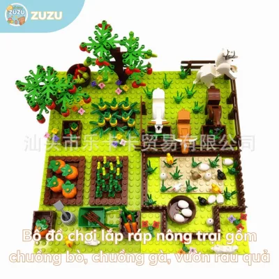 ZuZu Bộ đồ chơi lắp ráp nông trại cho bé gồm chuồng bò, chuồng gà, chuồng ngựa, vườn rau quả