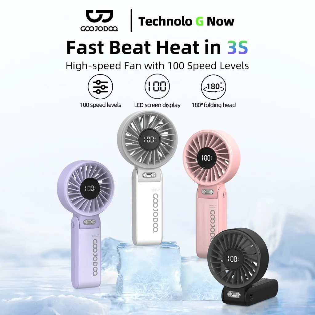 GOOJODOQ Quạt gấp 3 trong 1 180° im lặng 100 cấp độ có thể điều chỉnh siêu năng lượng gió Quạt di động Màn hình LED