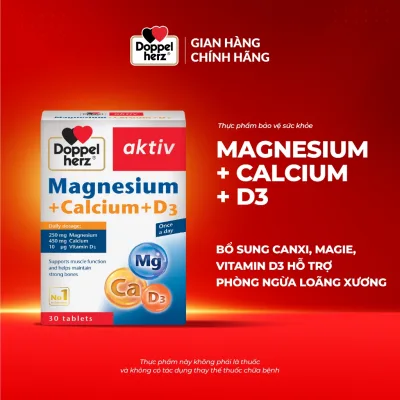 Viên uống bổ sung Canxi phòng ngừa loãng xương Doppelherz Magnesium + Calcium + D3 (Hộp 30 viên)