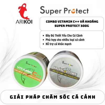 Combo Khoáng&Vitamin Super Protect & Vitamin C++ Super Protect cho cá koi, cá cảnh 2 hũ 300gr