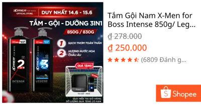 Tắm Gội Nam X-Men for Boss Intense 850g/ Legend 830g Hương Nước Hoa Châu Âu Sang Trọng Lịch Lãm