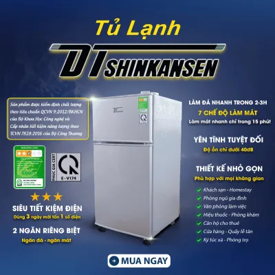 Tủ lạnh mini 42L DT Shinkansen 2 cánh siêu tiết kiệm điện - Ngăn đá riêng làm đá nhanh, đèn led sáng, nhỏ gọn