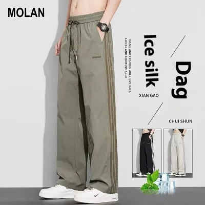MOLAN Quần nam Lụa băng quần dài dáng rộng thường ngày quần xuông thể thao nhanh khô
