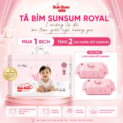 01 bịch Tã Bỉm Đêm SunSum Royal Cao Cấp | Công Nghệ Men Vi Sinh Chống Hăm | Bỉm Dán & Bỉm Quần Cho Bé