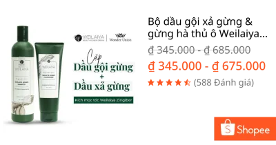 Bộ dầu gội xả gừng & gừng hà thủ ô Weilaiya giảm rụng, kích mọc tóc chính hãng