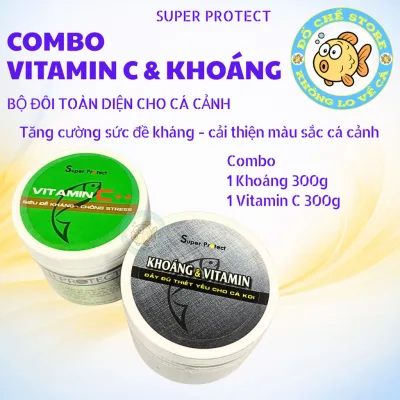 Combo Khoáng&Vitamin Super Protect & Vitamin C++ Super Protect cho cá koi, cá cảnh 2 hũ 300gr