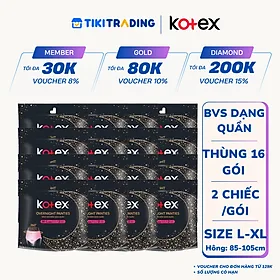 (Thùng 16 gói) Băng vệ sinh Kotex ban đêm dạng quần cỡ M/L và L/XL 2 quần/1 gói