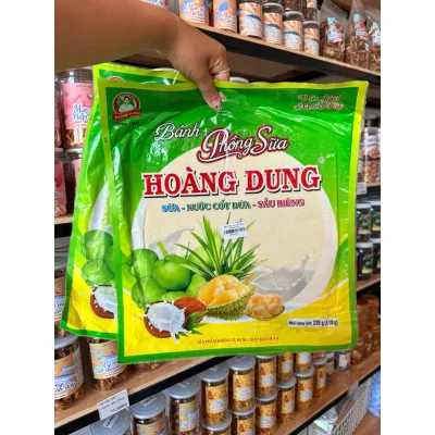 Bánh phồng Sữa Sầu riêng Lá dứa Hoàng Dung, Nhơn Hoàng 220g, Đặc sản Miền Tây, dai thơm béo