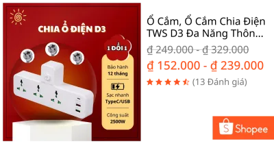 Ổ Cắm, Ổ Cắm Chia Điện TWS D3 Đa Năng Thông Minh Cổng USB Type C Sạc Nhanh Chống Cháy 2500W [ hỏa tốc]
