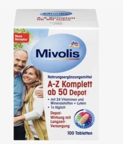Mẫu 2022 Vitamin Tổng Hợp Cho Người Già A-Z 50+ Mivolis Hộp 100V- Xách Tay Đức