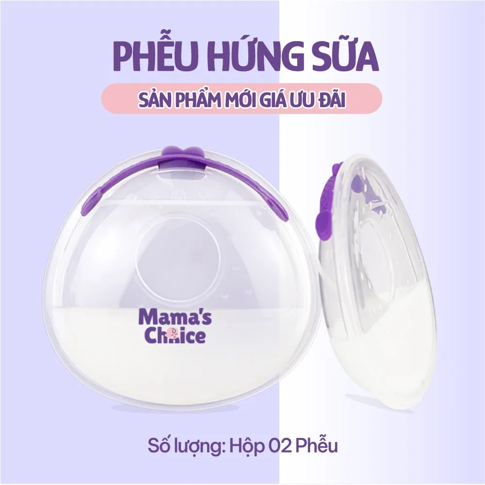 Phễu Hứng Sữa Mama's Choice, Chất Liệu Silicone Cao Cấp, Có Nút Đậy Chống Tràn và Dây Đeo Chống Rơi (Hộp 2 Cái)