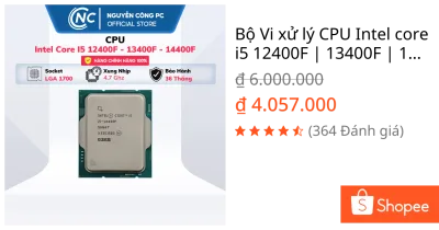Bộ Vi xử lý CPU Intel core i5 12400F | 13400F | 14400F | Tray - BH 36 tháng