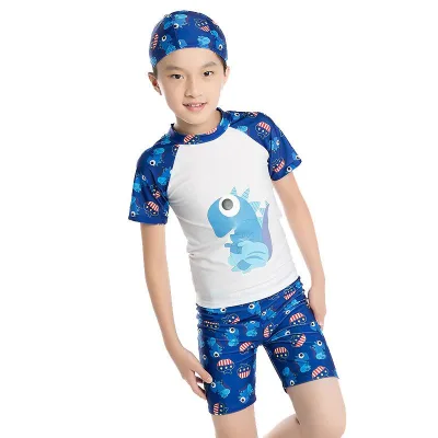 Đồ bơi bé trai 3-14 tuổi 11-35 kg áo cộc, quần cộc hình khủng long ngộ nghĩnh co giãn tốt nhiều màu KhaHanshop
