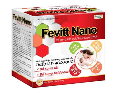 Viên uống bổ máu FEVITT NANO - Hộp 30 viên - 100 viên nang - Bổ sung sắt, acid folic - Chống oxy hóa - Tăng cường sức đề kháng - Rostex