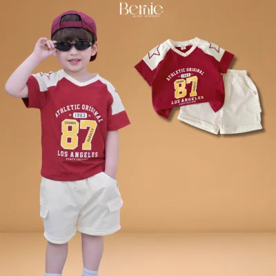 Cotton Set for Boys, Sports Pattern T-Shirt, Shorts with Pockets, 1 to 7 Years Old Bernie T1025B65D