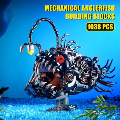 MOC cơ khí Anglerfish mô hình khối xây dựng thiết lập với ánh sáng LED Steampunk biển sâu sinh vật DIY gạch đồ chơi quà tặng trẻ em Tương thích với LEGO