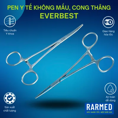 Pen y tế gia đình, kéo panh y khoa Everbest thép không rỉ - Không mấu, nhiều size, cong & thẳng