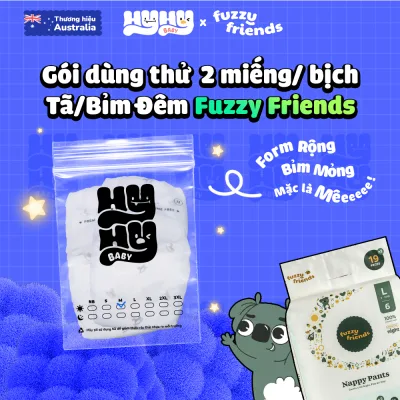 Tã Bỉm Đêm FUZZY FRIENDS Úc – Bỉm Bỉm Dán/Quần Siêu Mỏng, Không Tẩy Trắng, An Toàn Cho Bé