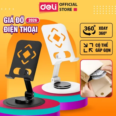Giá Đỡ Điện Thoại Máy Tính Bảng Xoay 360 Deli Chất Liệu Kim Loại Siêu Mỏng Đế Chống Trượt