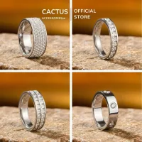 Nhẫn thép Titan Cactus Acc đính đá Zircon lấp lánh không gỉ phụ kiện thời trang nam nữ Unisex