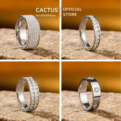 Nhẫn thép Titan Cactus Acc đính đá Zircon lấp lánh không gỉ phụ kiện thời trang nam nữ Unisex