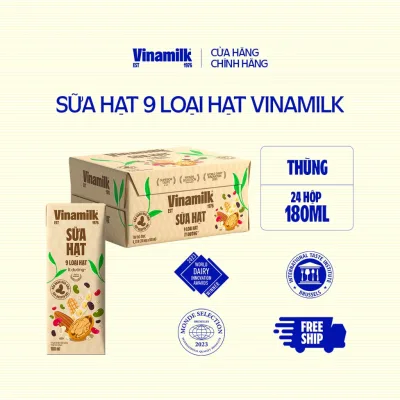 Thùng 24 hộp Sữa hạt 9 loại hạt Vinamilk ít đường - hộp 180ml