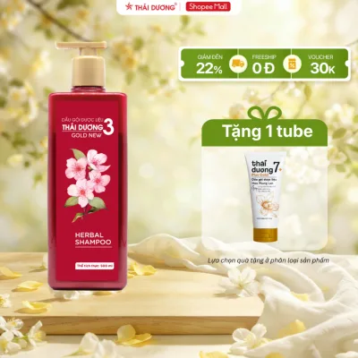 Dầu gội Thái Dương 3 Gold Hoa Đào 500ml / Dầu xả 333ml tặng tube Thái Dương 7 Plus Gold 50g
