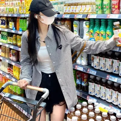 2026 Áo Sơ Mi Thời Trang Hợp Thời Trang Phong Cách Mới Hợp Thời Trang Xuân Thu Thanh Niên Văn Học Phổ Biến ins Cổ Vuông Bông Tai Kẹp Dài Tay Hợp Thời Trang