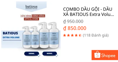 COMBO DẦU GỘI - DẦU XẢ BATIOUS Extra Volume 960ml Phù hợp cho tóc Dầu, Giảm dầu nhờn, phồng chân tóc