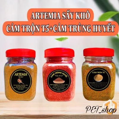 Cám Trùng Huyết + Artemia Sấy Khô + Cám Trộn T5 combo dinh dưỡng dành cho cá betta, 7m trưởng thành