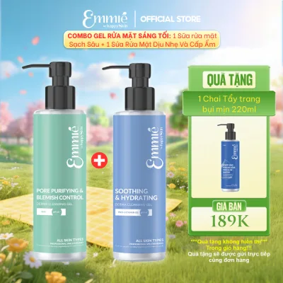 COMBO 2 Gel rửa mặt sáng tối: 1 Gel BHA + 1 Gel B5 180mlx2 TẶNG 1 Nước tẩy trang bụi mịn 220ml Emmie by Happyskin