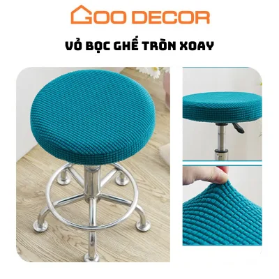 Bọc ghế xoay GOO Decor, vỏ bọc ghế tròn xoay vải nhung gân dày dặn co giãn mềm mại