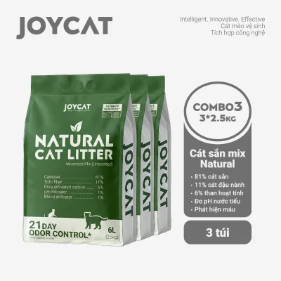 Combo of 3 Natural Advanced Joycat Tapioca Cat Litter Bags (2.5kg / 6L Bag) - New Generation Cat Litter, Ultimate Health Iq Health Monitoring