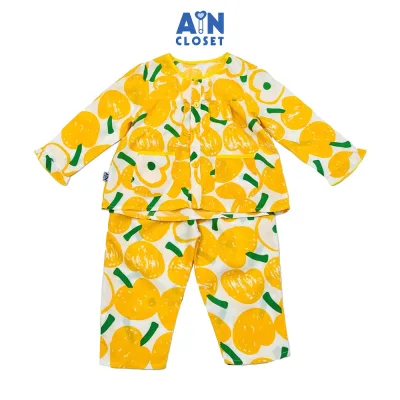 Bộ quần áo Dài bé gái hoạ tiết Táo Vàng Lanh lụa - AICDBG2FTIAV - AIN Closet