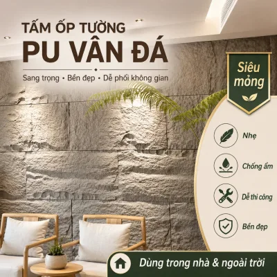 Da đá giả PU, tường nền trang trí nội ngoại thất, kết cấu chân thực, bền đẹp, Da đá giả PU cho phòng bi-a, KTV