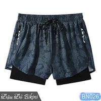 Quần bơi nam 2 lớp cao cấp, phong cách boxer ống ngắn rộng rãi, họa tiết da cá nam tính, lớp trong thun bơi co giãn, lớp ngoài trượt nước dày dặn nhanh khô | BN026