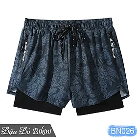 Quần bơi nam 2 lớp cao cấp, phong cách boxer ống ngắn rộng rãi, họa tiết da cá nam tính, lớp trong thun bơi co giãn, lớp ngoài trượt nước dày dặn nhanh khô | BN026