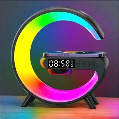 Loa Bluetooth Chữ G Đa Năng, Đèn Led RGB Nháy Theo Nhạc, Đồng Hồ Báo Thức Trang Trí