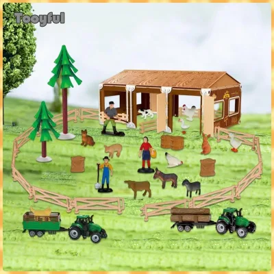 Đồ chơi động vật trang trại chuồng Tooyful cho trẻ em, Đồ chơi cảnh hàng rào trang trại mô phỏng, Động vật dễ thương Các bức tượng nhỏ Mô hình động vật nông dân,